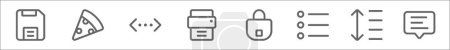 Ilustración de Esquema conjunto de iconos de línea de color esenciales ui. iconos vectoriales lineales como guardar, pizza, paginación, impresora, bloqueo, más, espaciado, emergente - Imagen libre de derechos
