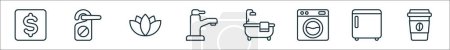 outline set of hotel line icons. linear vector icons such as cash point, do not disturb, spa, water, bath, washing hine, fridge, coffee