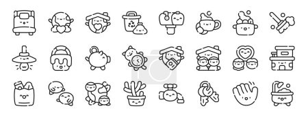 set of 24 outline web home and living icons such as bed, coexistence, home, trash can, mail box, breakfast, cooking pot vector icons for report, presentation, diagram, web design, mobile app
