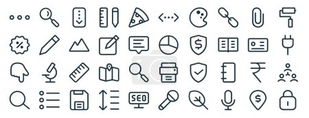 Illustration for Set of 40 outline web ui essential color icons such as magnifier, offer, point down, search, licence, paint roller, pagination icons for report, presentation, diagram, web design, mobile app - Royalty Free Image