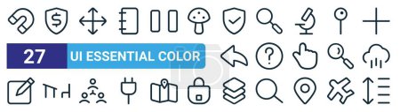Ilustración de Conjunto de 27 contorno web ui iconos de color esenciales, tales como imán, protección, movimiento, búsqueda, círculo, banco, capa, espaciado vector iconos de línea delgada para el diseño web, aplicación móvil. - Imagen libre de derechos