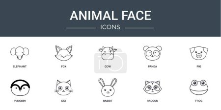 Photo for Set of 10 outline web animal face icons such as elephant, fox, cow, panda, pig, penguin, cat vector icons for report, presentation, diagram, web design, mobile app - Royalty Free Image