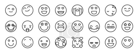 Photo for Set of 24 outline web emoticon icons such as wink, happy, love, in love, cry, in love, sleepy vector icons for report, presentation, diagram, web design, mobile app - Royalty Free Image