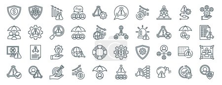 Photo for Set of 40 outline web crisis management icons such as defense, family insurance, error, safety, insurance, stakeholder, warning icons for report, presentation, diagram, web design, mobile app - Royalty Free Image