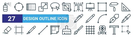 conjunto de 27 iconos contorno diseño web contorno icono como pulverizador, seleccionar, gradiente, soporte de pintura, lápiz, tablero de arte, pincel, vector de selección iconos de línea delgada para el diseño web, aplicación móvil.