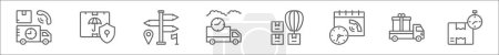 outline set of logistics line icons. linear vector icons such as tracking, safe delivery, , express delivery, drop shipment, processing time, delivery, express