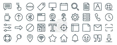 set of 40 outline web user interface icons such as keypad, coffee cup, slider, lifebuoy, phone call, film reel, calendar icons for report, presentation, diagram, web design, mobile app