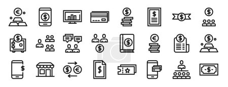 conjunto de 24 iconos de marketing digital web esquema como euro, pago en línea, ordenador, tarjeta de crédito, monedas, facturación, iconos de vectores de moneda para el informe, presentación, diagrama, diseño web, aplicación móvil