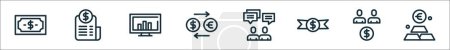esquema conjunto de iconos de línea de marketing digital. iconos vectoriales lineales como dólar, facturación, ordenador, cambio de divisas, miembro, moneda, marketing de afiliados, euro