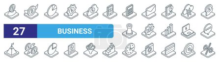 set of 27 outline web business icons such as bitcoin, bitcoin, pie chart, mail, data analysis, exchange, clock, percentage vector thin line icons for web design, mobile app.