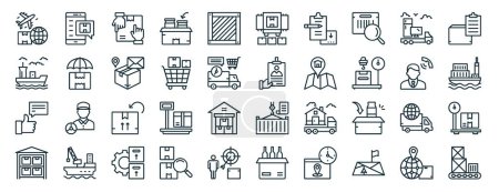 set of 40 outline web logistics icons such as mobile shopping, cargo ship, customer feedback, warehouse, customer support, list, packages icons for report, presentation, diagram, web design, mobile