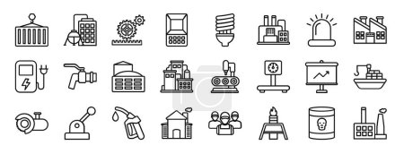 set of 24 outline web industrial icons such as shipment, oil refinery, product management, atm, energy saver, industry, siren vector icons for report, presentation, diagram, web design, mobile app