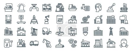 set of 40 outline web industrial icons such as siren, atm, oil refinery, voltage, industry, production line, cargo ship icons for report, presentation, diagram, web design, mobile app