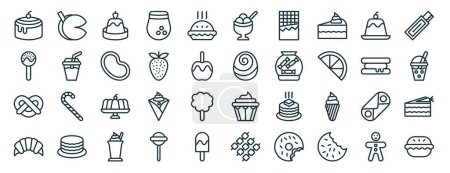 set of 40 outline web desserts icons such as fortune cookie, cake pop, pretzel, croissant, ice cream, chewing gum, sorbet icons for report, presentation, diagram, web design, mobile app