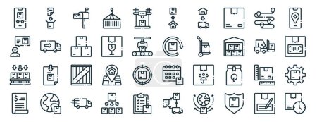 set of 40 outline web delivery icons such as fulfillment, support, import, invoice, forklift, tracker, delivery icons for report, presentation, diagram, web design, mobile app