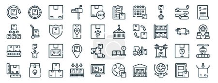 set of 40 outline web delivery collection. icons such as target, distribution, pallet, measurement, fulfillment, invoice, inventory icons for report, presentation, diagram, web design, mobile app