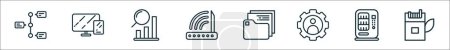 outline set of work line icons. linear vector icons such as workflow, responsive de, analytic, router, folder, work, vending hine, tobacco