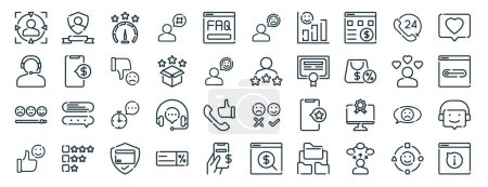 set of 40 outline web customer experience icons such as safety, customer support, survey, thumbs up, customer, like, bad review icons for report, presentation, diagram, web design, mobile app