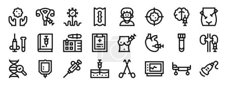 set of 24 outline web biopsies icons such as care, uterus, bacteria, shave, doctor, target, brain vector icons for report, presentation, diagram, web design, mobile app