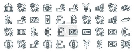 set of 40 outline web currency icons such as money exchange, dollar arrows, money exchange, bitcoin, chart, coins, money hand icons for report, presentation, diagram, web design, mobile app