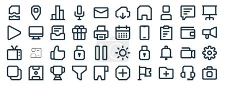 set of 40 outline web essentials ui icons such as location, play, tv, copy, wallet, presentation, cloud icons for report, presentation, diagram, web design, mobile app