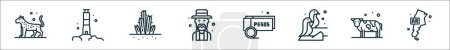outline set of argentina line icons. linear vector icons such as leopard, light tower, cactus, man, peso, penguins, beef, argentina