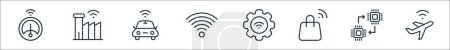 outline set of internet of things line icons. linear vector icons such as smart meter, industry, smart car, wifi, physical, retail, chip, aerospace