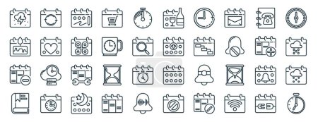 set of 40 outline web calendar and date icons such as sync, birthday, delete event, book, add event, clock, party icons for report, presentation, diagram, web design, mobile app