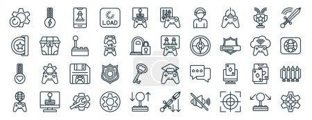 set of 40 outline web game icons such as energy, coin, live, online gaming, cloud, sword, controller icons for report, presentation, diagram, web design, mobile app