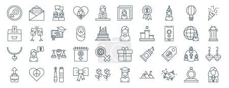 ensemble de 40 icônes de jour web de femmes de contour tels que lettre, vote, pendentif, carrière, journée des femmes, célébration, icônes d'image pour rapport, présentation, diagramme, conception Web, application mobile