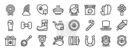 Illustration for Set of 24 outline web st patricks day icons such as badge, rainbow, heart, stew, girl, pub, ireland vector icons for report, presentation, diagram, web design, mobile app - Royalty Free Image