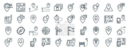 set of 40 outline web navigation and map icons such as map, edit, focus location, edit, history, review, edit icons for report, presentation, diagram, web design, mobile app