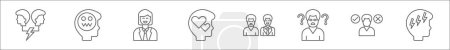 Ilustración de Esquema conjunto de iconos de línea de inteligencia emocional. iconos vectoriales lineales como conflicto, encogimiento, alegría, amor, envidia, confusión, ambigüedad, enojo - Imagen libre de derechos