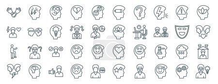 set of 40 outline web emotional intelligence icons such as frustrated, behaviour, body language, conflict, drama, calm, exhausted icons for report, presentation, diagram, web design, mobile app