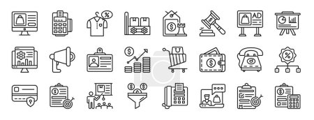 set of 24 outline web sale management icons such as online shopping, billing hine, discount, management, strategy, auction, advertising vector icons for report, presentation, diagram, web design,