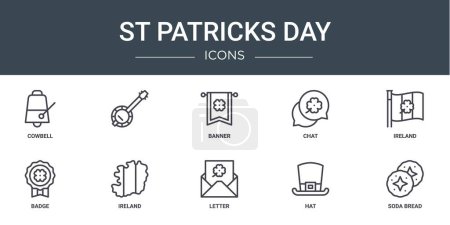 jeu de 10 esquisses web st patricks icônes de jour telles que cloche de vache,, bannière, chat, ireland, badge, icônes vectorielles ireland pour rapport, présentation, diagramme, conception web, application mobile