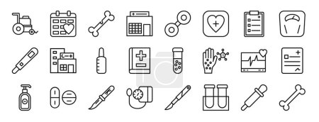ensemble de 24 icônes web médicales telles que fauteuil roulant, rendez-vous médical, os cassé, phaire, cellules, application médicale, enregistrements icônes vectorielles pour rapport, présentation, diagramme, conception web, application mobile