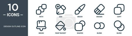 design outline icon outline icon set includes thin line path, add, brush, eraser, copy, brush, paint bucket icons for report, presentation, diagram, web design