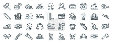 set of 40 outline web lumberjack icons such as roll, saw, nail, ax, wood, roll, sculpt icons for report, presentation, diagram, web design, mobile app