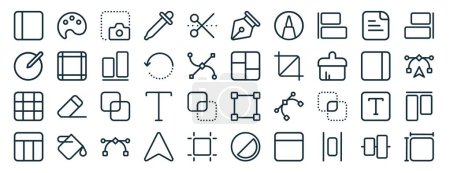 Illustration for Set of 40 outline web design icons such as palette, edit, grid, table, layout, align right, pen icons for report, presentation, diagram, web design, mobile app - Royalty Free Image