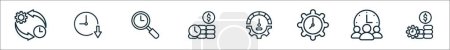 outline set of time management line icons. linear vector icons such as time management, reduce time, management, is money, performance, is money