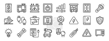 set of 24 outline web electricity icons such as smartphone charger, microwave, electric, turn on, intensity, analyzer, electric socket vector icons for report, presentation, diagram, web design,