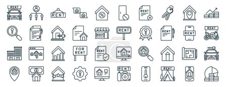 set of 40 outline web rent icons such as landlord, real estate, building, location, rent, price, no apartment icons for report, presentation, diagram, web design, mobile app