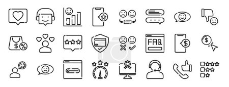 set of 24 outline web customer experience icons such as like, chatbot, satisfaction, ranking, customer experience, review, good review vector icons for report, presentation, diagram, web design,