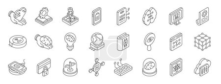 set of 24 outline web artificial and intelligence icons such as artificial heart, manual book, robotic arm, battery, binary data, brain, technology vector icons for report, presentation, diagram,