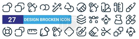 conjunto de 27 contorno diseño web icono de brocken iconos tales como formas, copia, menos, añadir, bezier, formas, pincel, herramienta de la pluma vector iconos de línea delgada para el diseño web, aplicación móvil.