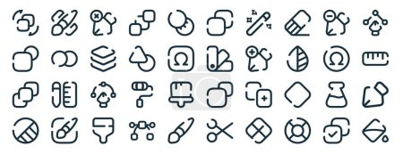set of 40 outline web design brocken icon icons such as de, shapes, forward, masked, omega, pen tool, copy icons for report, presentation, diagram, web design, mobile app