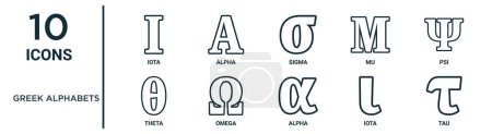 greek alphabets outline icon set such as thin line iota, sigma, psi, omega, iota, tau, theta icons for report, presentation, diagram, web design
