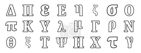 set of 24 outline web greek alphabets icons such as delta, pi, epsilon, epsilon, eta, zeta, sigma vector icons for report, presentation, diagram, web design, mobile app