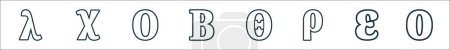 Ilustración de Esquema conjunto de alfabetos griegos línea iconos. iconos vectoriales lineales como lambda, chi, omicron, beta, theta, rho, epsilon, omicron - Imagen libre de derechos